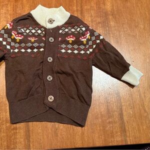 Little Green Radicals Brown Cardigan with Mushroom Design